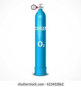 Oxygen cylinder with manometer. Vector illustration isolated on white background.