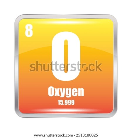 Oxygen element square. O symbol. Atomic number 8. Atomic mass 15.999.