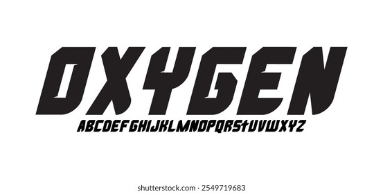 Oxygen, Futuristic typography font design. Sleek modern minimal letters with cutouts for tech logos, EDM posters, cyberpunk themes, racing sports brands. Contemporary typographic. Vector typeset