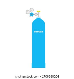 Oxygen Gas Big Tank Cylinder. Gas Container, Balloon With Manometer. Oxygen Gas Canister Storage. Vector Illustration Isolated On White Background