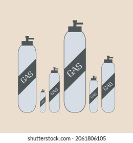Oxygen, and Gas Cylinder bottle vector illustration.  Different types of cylinder.  