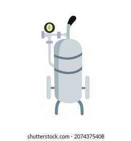 Oxygen gas cylinder. Gas tank with manometer. Storage of oxygen gas cylinders. Vector illustration isolated on a white background