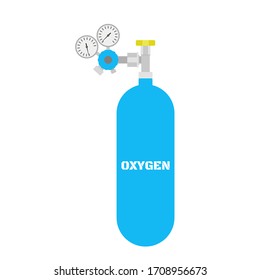 Oxygen Gas Tank Cylinder. Gas Container, Balloon With Manometer.  Oxygen Gas Canister Storage. Vector Illustration Isolated On White Background