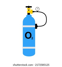 Sauerstoff-Icu-Medizingasflasche. Medizinische Ausrüstung für das Atemsystem. Mobile Sauerstofftank und Regler mit Messgerät für die Sauerstoffversorgung des Patienten oder Menschen mit Sauerstoffmangel oder Hypoxie.