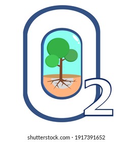 oxygen logo. isolated tree. Flat vector design illustration. nature theme