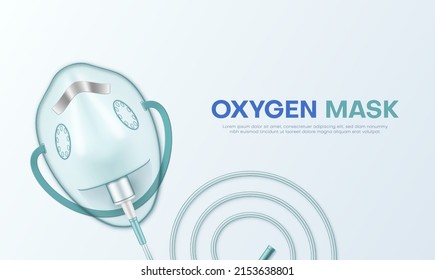 Oxygen mask artificial lung ventilation realistic banner template vector illustration. Medical breath aid emergency healthcare bronchial asthma chronic disease treatment pulmonary critical condition - Shutterstock ID 2153638801