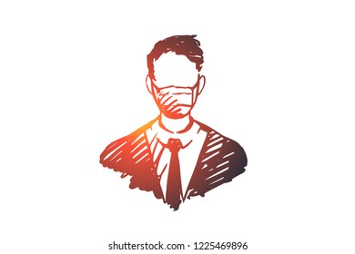 Oxygen, mask, breathing, equipment, health concept. Hand drawn person breathing with oxygen mask concept sketch. Isolated vector illustration.