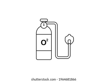 Oxygen mask icon. Line art icon of oxygen cylinder and mask for inhalation.