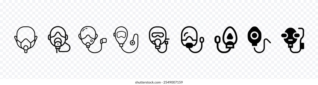 Sauerstoffmasken-Symbol, Nebulizer-Vektorsymbol, Aerosol-Atmung Lungenmaschine Behandlung-Symbol. Sauerstoffmasken-Symbole, Sauerstoffmasken-Liniensymbol