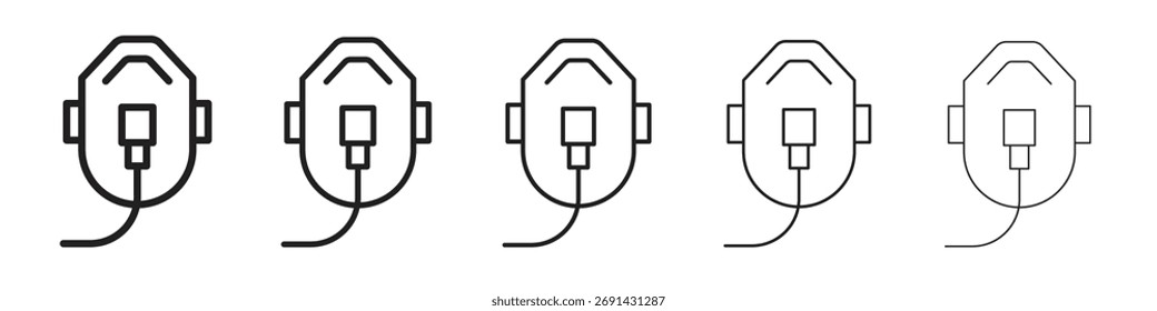 Sauerstoffmasken-Symbol, Kontur, Vektorlogo-Illustration, lineares Piktogramm einzeln