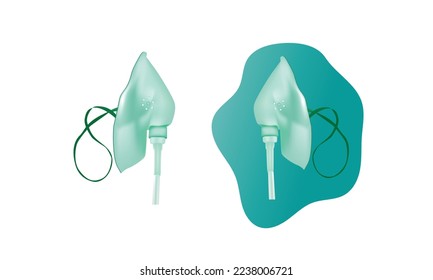 Oxygen mask illustration on a white and turquoise background. Oxygen mask vector 