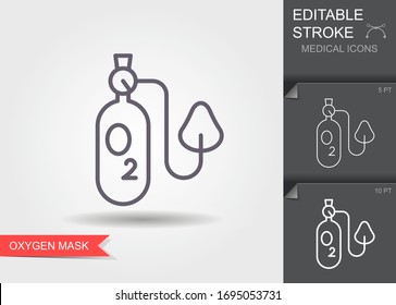 Oxygen mask. Linear medical symbols with editable stroke with shadow