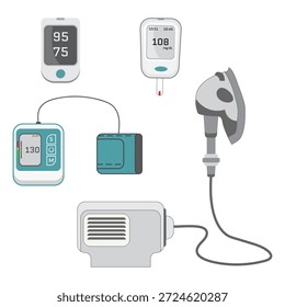 Oxygen mask, nebulizer, glucometer, tonometer, oximeter, Medical equipment, espiratory system, Oxygen therapy