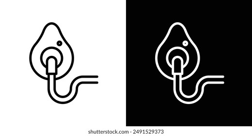 Icono con contorno de máscara de oxígeno en colores blanco y negro
