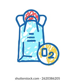 vetor de esboço do ícone do doodle da máscara de oxigênio. sinal do pacote da máscara de oxigênio. ilustração do símbolo isolado