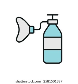 Oxygen mask and tank icon is a clean vector illustration of a medical oxygen cylinder connected to a breathing mask, perfect for healthcare apps, emergency visuals, and respiratory care designs.