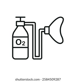 Oxygen mask and tank icon is a clean vector illustration of a medical oxygen cylinder connected to a breathing mask, perfect for healthcare apps, emergency visuals, and respiratory care designs.