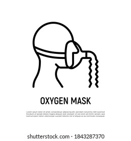 Oxygen mask thin line icon. Lack of oxygen, difficulty breathing. Medical treatment for covid-19. Vector illustration.