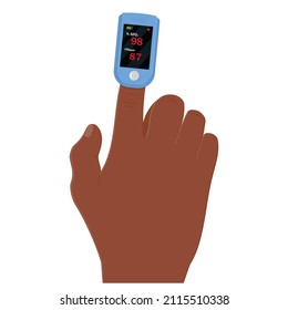 oxygen measuring device on the finger, color vector isolated cartoon-style illustration