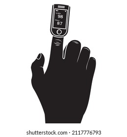 Sauerstoffmessgerät am Finger, schwarze Silhouettensymbol, Vektorgrafik