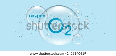 Oxygen molecule in a transparent 3d bubble. Clean water and air icon. O2 chemical element. Vector illustration on blue background