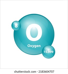 Oxygen (O) icon structure chemical element round shape circle green dark, blue. Chemical element of periodic table Sign with atomic number. Study in science for education. 3D Illustration vector. 
