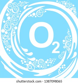 Oxygen O2. Abstract blue bubbles background.  Vector illustration.