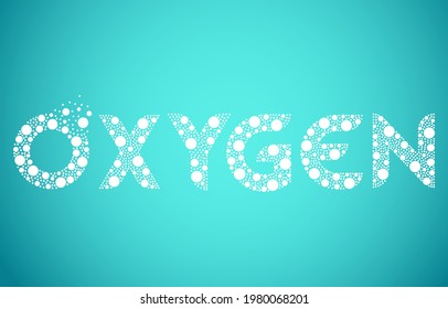 Oxygen O2 bubble logo design on blue background. Oxygen text vector illustration.