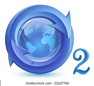 Oxygen. o2.  Eco Concept. Globe, arrows with drop of water.