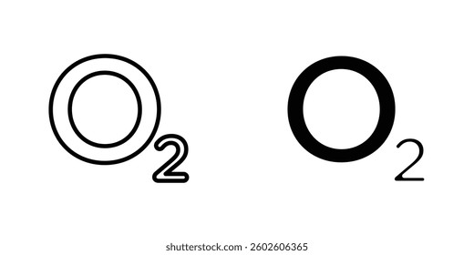 Oxygen O2 flat Icons in line outline and flat solid style on white background