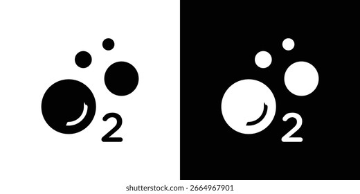 Oxygen O2 icon in flat black solid vector set