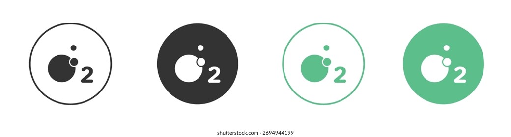 Vector de icono de oxígeno O2, signo plano lleno, pictograma sólido