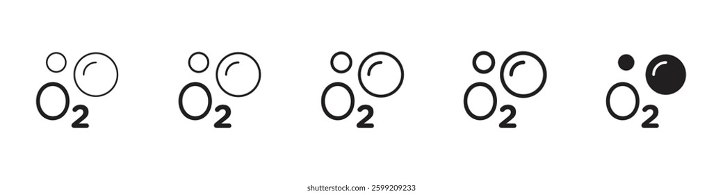 Oxygen O2 icons in black outline, solid and colored style