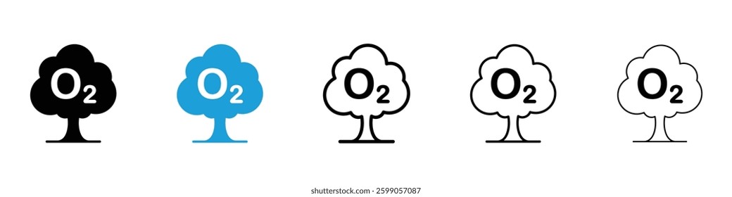 Oxygen O2 icons vector illustrations in black and blue colors for web and ui designs