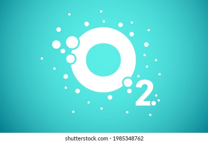 Oxygen O2 molecule icon formula in blue gradient background vector illustration. - Shutterstock ID 1985348762
