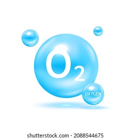Oxygen O2 molecule models blue and chemical formulas. Natural gas. For decoration oxygen cosmetics. Ecology and biochemistry concept. on white background. 3D Vector Illustration. - Shutterstock ID 2088544675