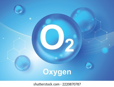 Oxygen O2 molecule models blue background vector illustration. oxygen cosmetics. Ecology and biochemistry concept. 3D Vector Illustration