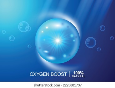 Oxygen O2 molecule models blue background vector illustration. oxygen cosmetics. Ecology and biochemistry concept. 3D Vector Illustration