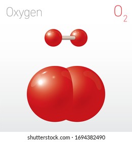 Oxygen O2 Structural Chemical Formula and Molecule Model. Chemistry Education Vector Illustration