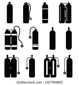 oxygen scuba tank for diving silhouette on white