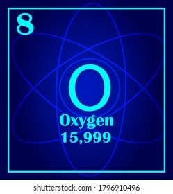 Icono de mosaico de estilo simple de oxígeno. Elemento químico del cuadro periódico. Átomo de fondo azul