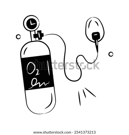 an oxygen tank connected to a breathing mask, doodle icon of oxygen cylinder.