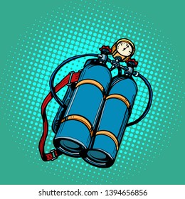 oxygen tank for diver. Underwater swimming. Pop art retro vector illustration kitsch vintage