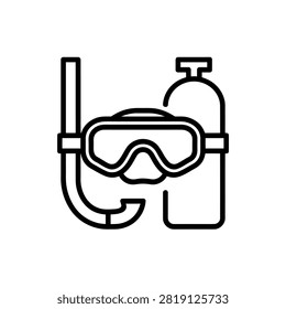 Oxygen tank and diving mask equipment outline icon for scuba.