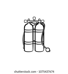 Oxygen Tank Hand Drawn Outline Doodle Icon. Tank With Helium Or Oxygen Vector Sketch Illustration For Print, Web, Mobile And Infographics Isolated On White Background.