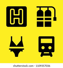 oxygen tank, hotel, bikini and train front view vector icon set. Sample icons set for web and graphic design