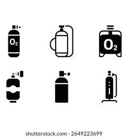 Oxygen Tank Icons Six Glyph Style Medical Oxygen Cylinder Illustrations for Healthcare and Industrial Applications