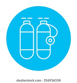 Oxygen tank line icon for web, mobile and infographics. Vector white icon on the light blue circle isolated on white background.