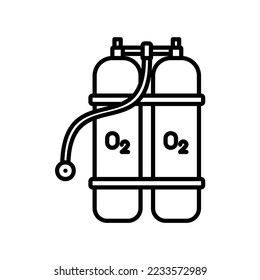 Oxygen tube icon for breathing when diving on ocean using black outline style