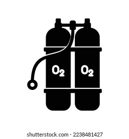Oxygen tube icon for breathing when diving on ocean in black solid style